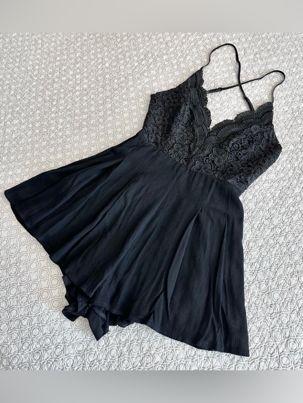 Lulu’s Star Spangled Black Backless Lace Romper Mini Dress Size S - Picture 12 of 16